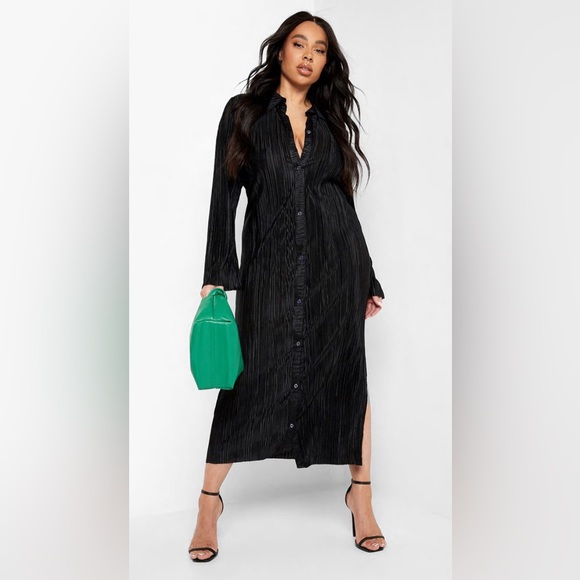 Black maxi plisse shirt dress - Picture 4 of 4